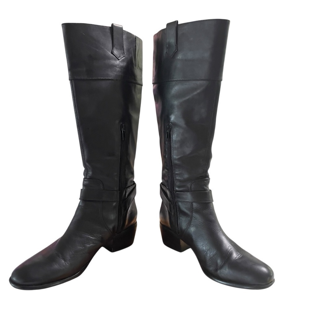 Arturo Chiang Boots Sz 8 M Riding Beatrix Knee High Black Leather Shoes Moto - Picture 8 of 13